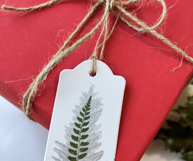 Handmade White Christmas Tags Sliver Pressed Fern Pack of 5