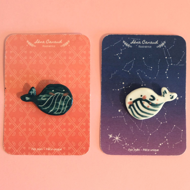 Broche céramique - Famille Baleines