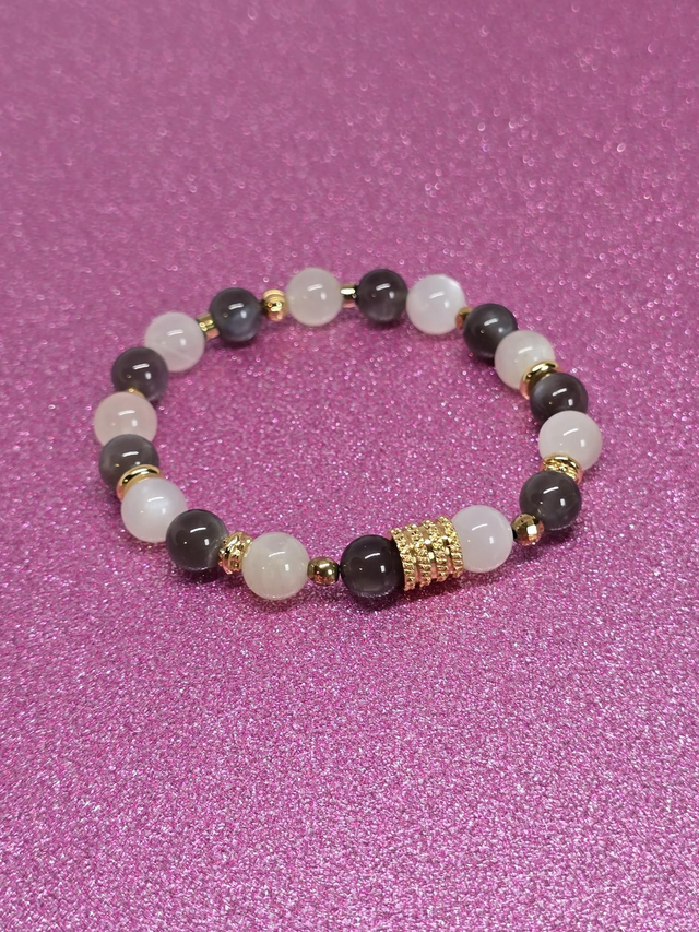 Bracelet Pierre de lune noire et blanche en 0,8 cm