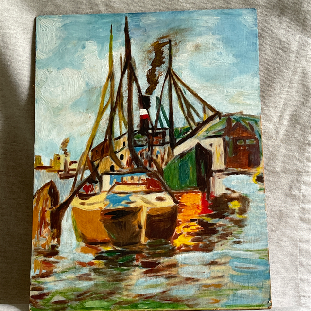 Schiff im Hafen  Öl auf Leinwand 