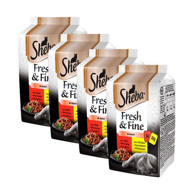 Sheba Fresh &amp; Fine 4 X 50g Beef, 2 X 50g Chicken