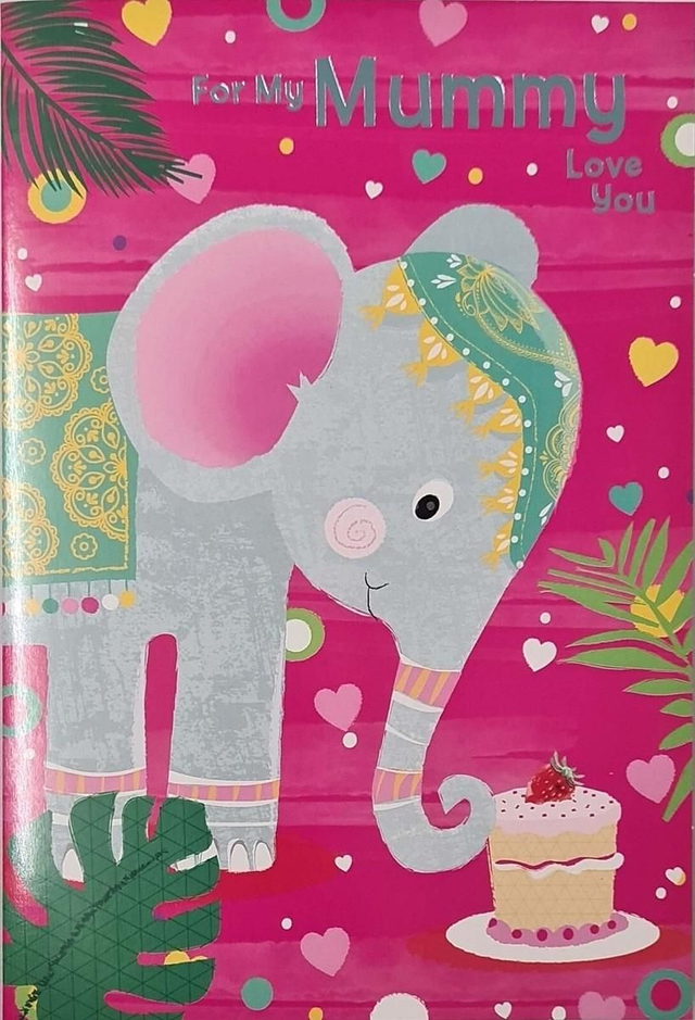 1st Birthday Card For My Mummy Love You Cute Elephant with Cake 