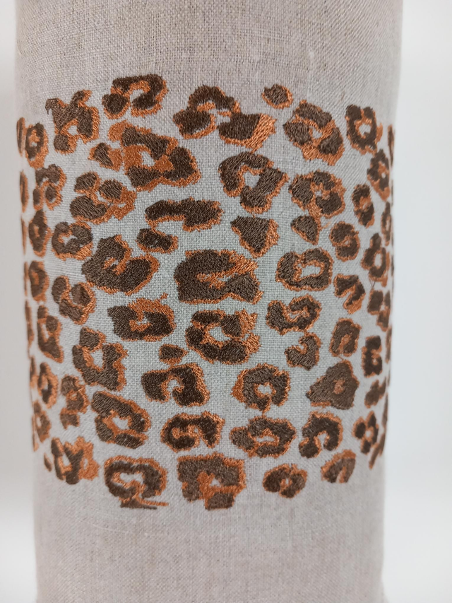 Abat-jour lampe baladeuse en lin brodé - broderie motif Léopard - Diamètre 15 cm hauteur 28 cm