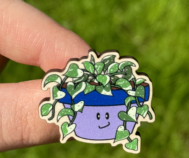 Plant Pot Pal Wooden Pin Badge