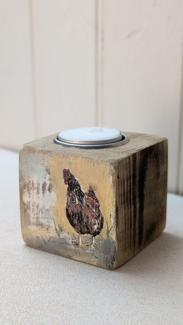 Chicken named Freeda! - Tealight Holder Reclaimed Wood