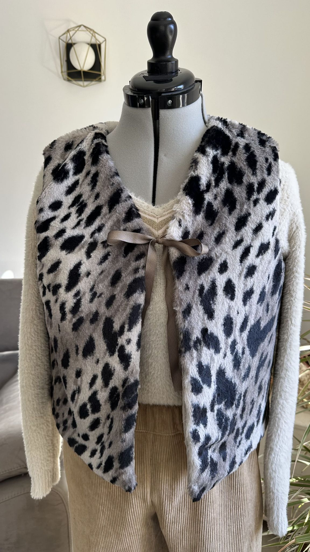 Doudoune sans manches réversible beige et léopard