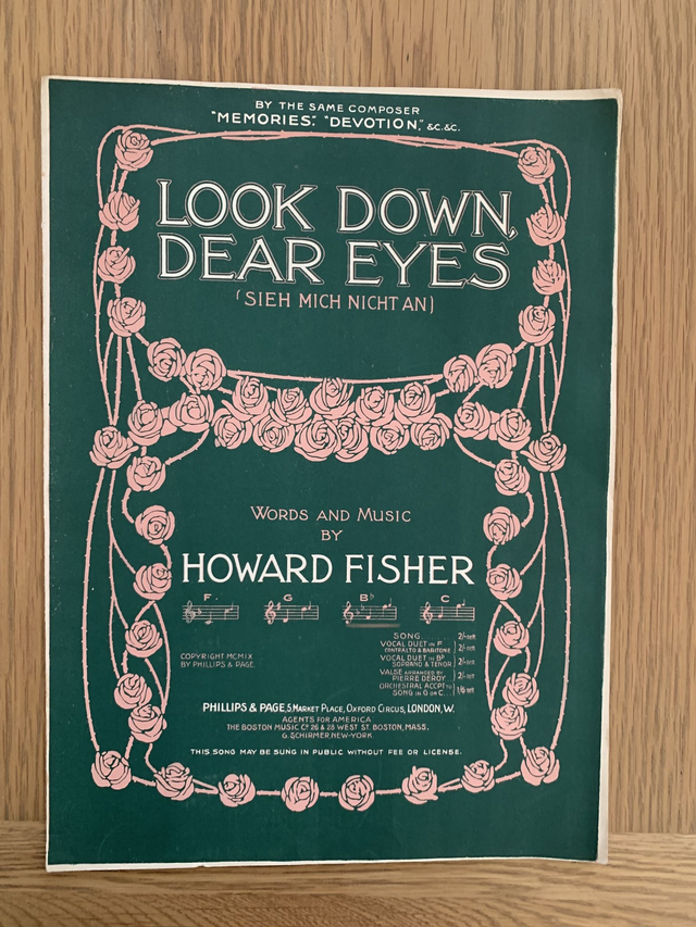 Look Down Dear Eyes (Sieh Mich Nicht An) Howard Fisher - 1909 sheet music