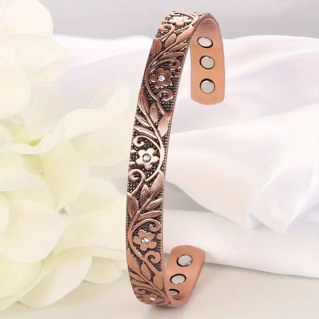 Bracelet magnétique en cuivre  à motif floral réglable hypoallergénique