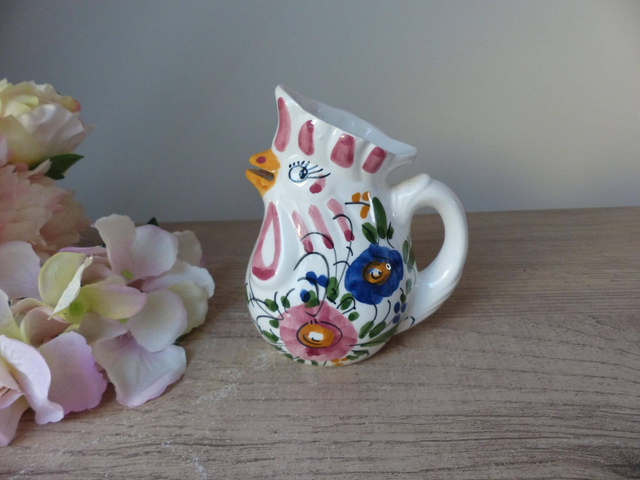 Petit pot à lait en forme de coq en céramique, crémier coq céramique peint à la main Vintage 13 cm, décoration table cuisine ferme campagne