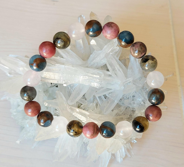 Labradorite, Rhodonite, Quartz Rose &amp; Jaspe bleu doré