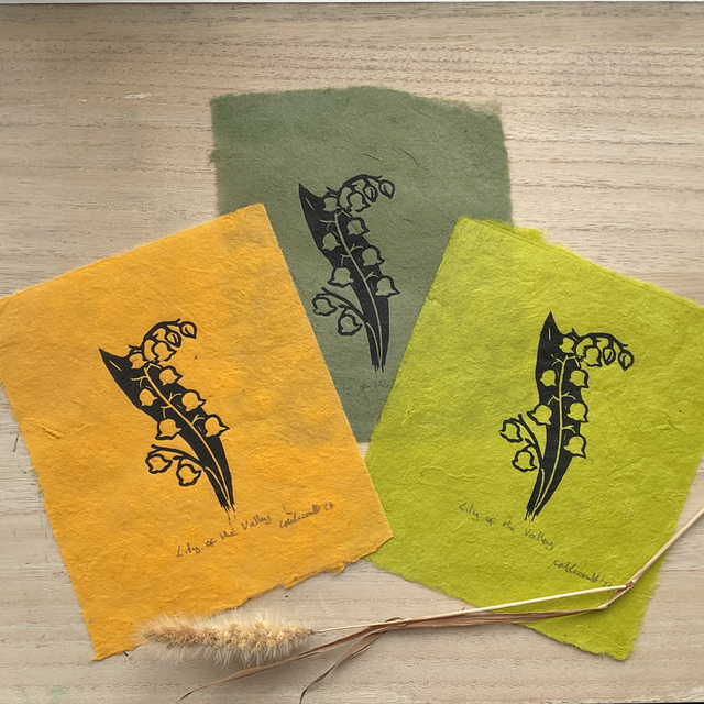 Lily of the Valley mini Lino Prints on Khandi paper