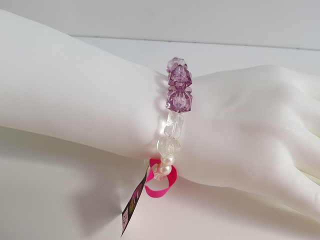 Bracelet Perles Blanches Nacrées Violet Transparent