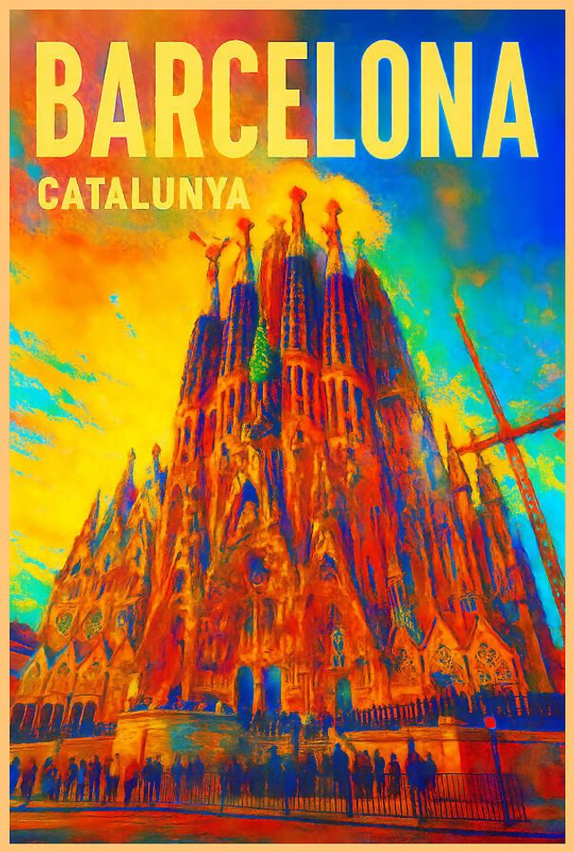 Póster de viaje Gaudí Sagrada Familia en estilo Pop Art Barcelona Catalunya