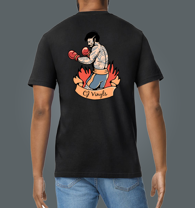 Traditional Tattoo Style Boxer Black Soft Spun Patterned T-Shirt (1)