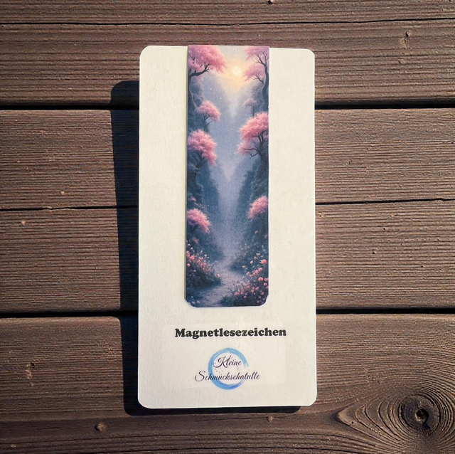 Lesezeichen Tal rosa - Handgefertigte Magnet-Lesezeichen – Waldmotive 