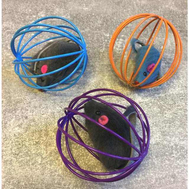 Metalen speelbal met muisje paars