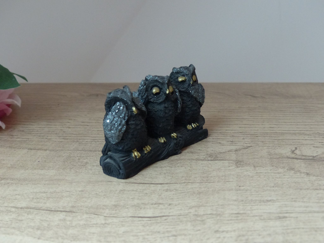 Statuette trois chouettes sages hiboux en pierre de lave, sculptures en pierre, ne dit pas le mal, n'entend pas le mal, ne voit pas le mal