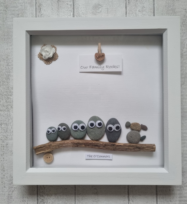Irish Hand Crafted, Personalised Pebble Art &#039;Our Family Rocks!&#039; with Dog