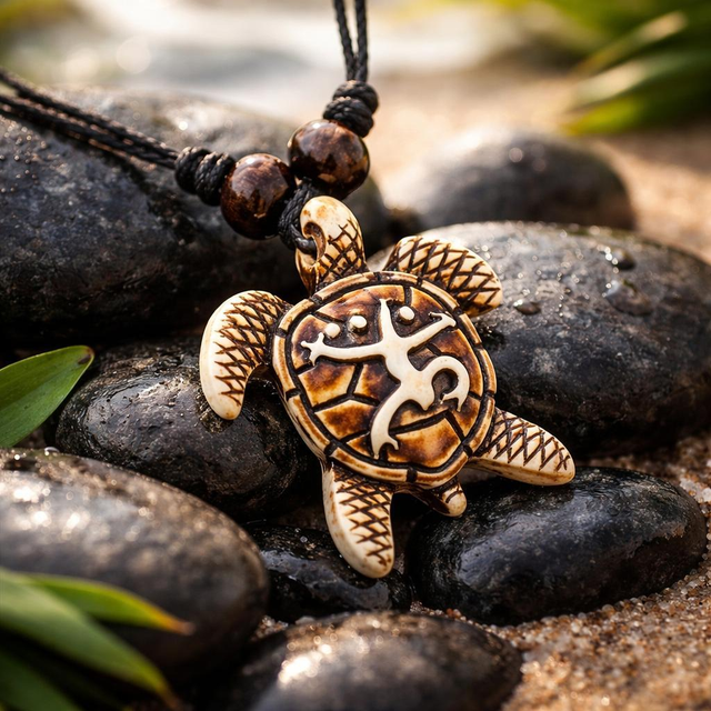 "Mowgli" - Pendentif tortue sur cordon réglable - TOR-002