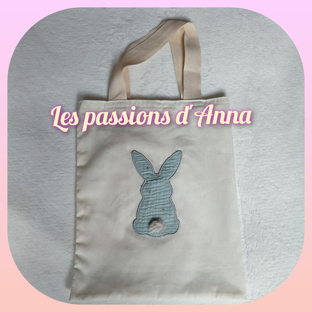 Tote bag enfant lapin bleu 