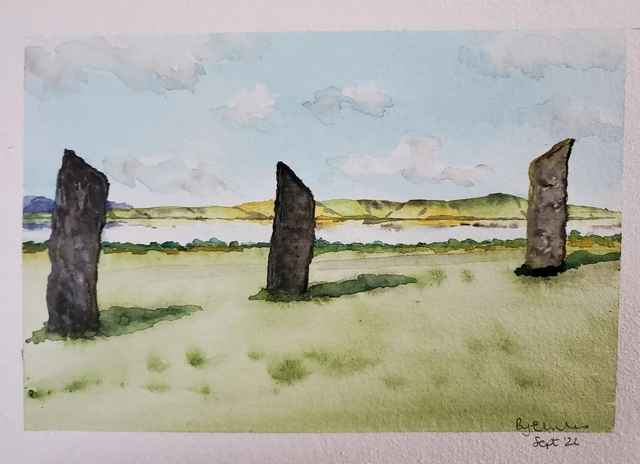 Standing Stone of Stenness, original A5 watercolour painting. 
