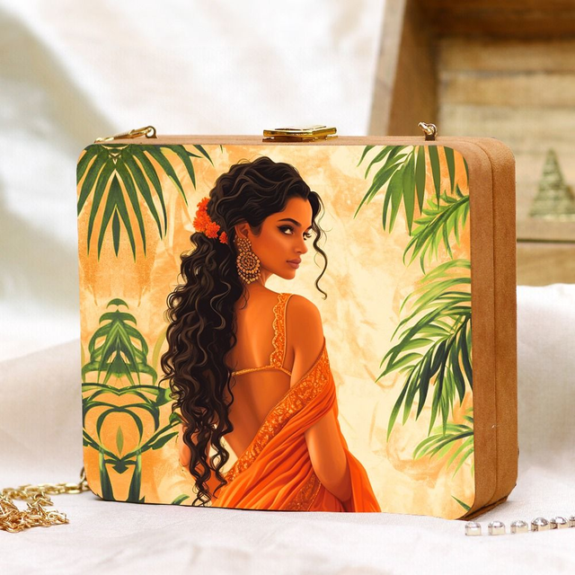 Woman Portrait Printed Clutch Bag