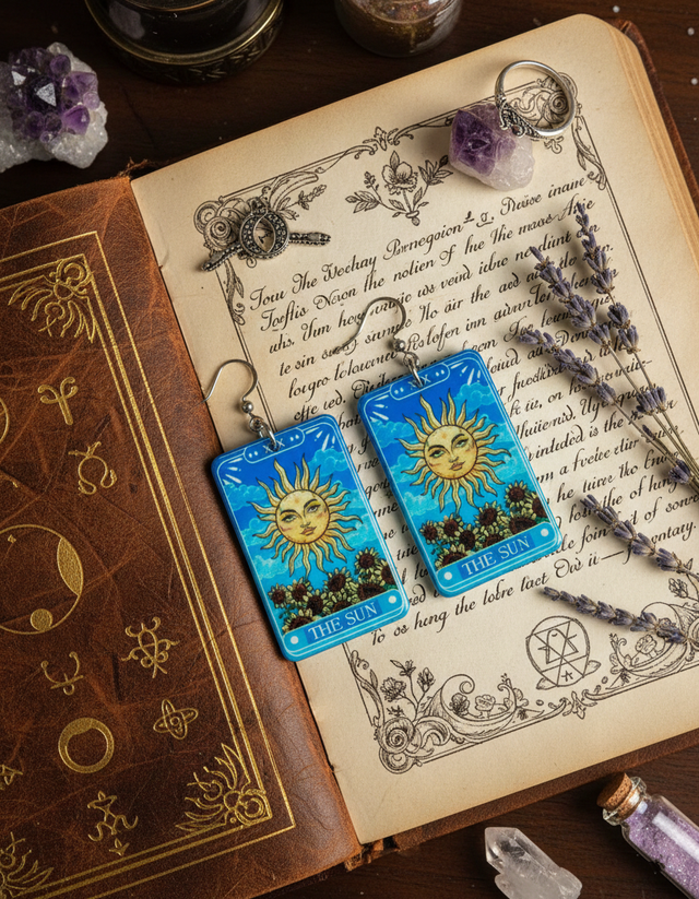 Boucles d'oreilles cartes de tarot Le soleil & tournesols