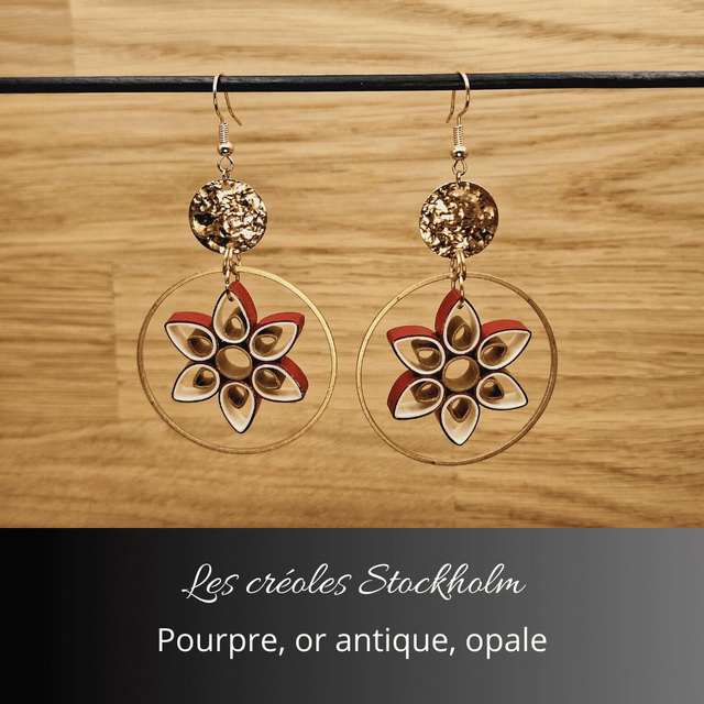 Boucles d'oreilles créoles Stockholm - Pourpre, opale, or antique