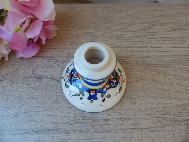 Bougeoir Ancien en Faïence de Rouen – Peint à la Main – Décor Floral – Porte-Bougie Mural avec Poignée – Style Romantique et Bohème