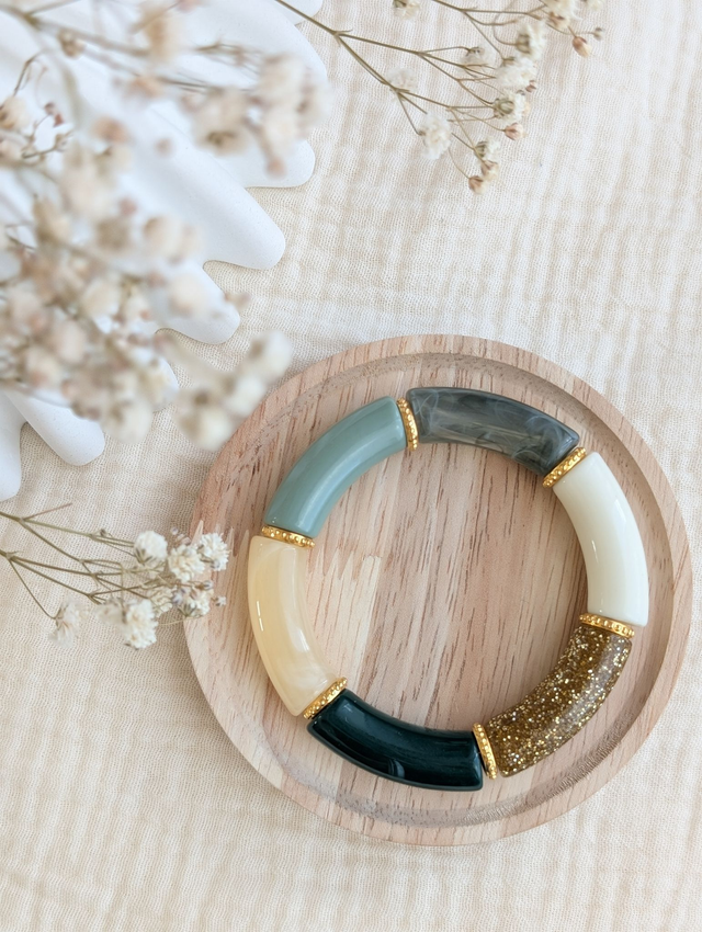 Bracelet jonc Marie vert sauge/ forêt glitter