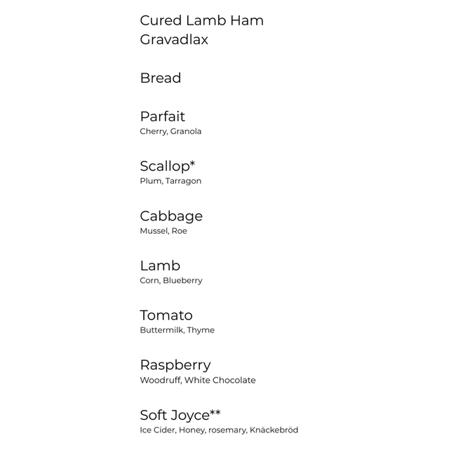 5 course tasting menu 8.00pm