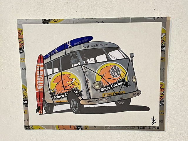 Tableau Combi Van vintage réalisé avec des canettes recyclées 