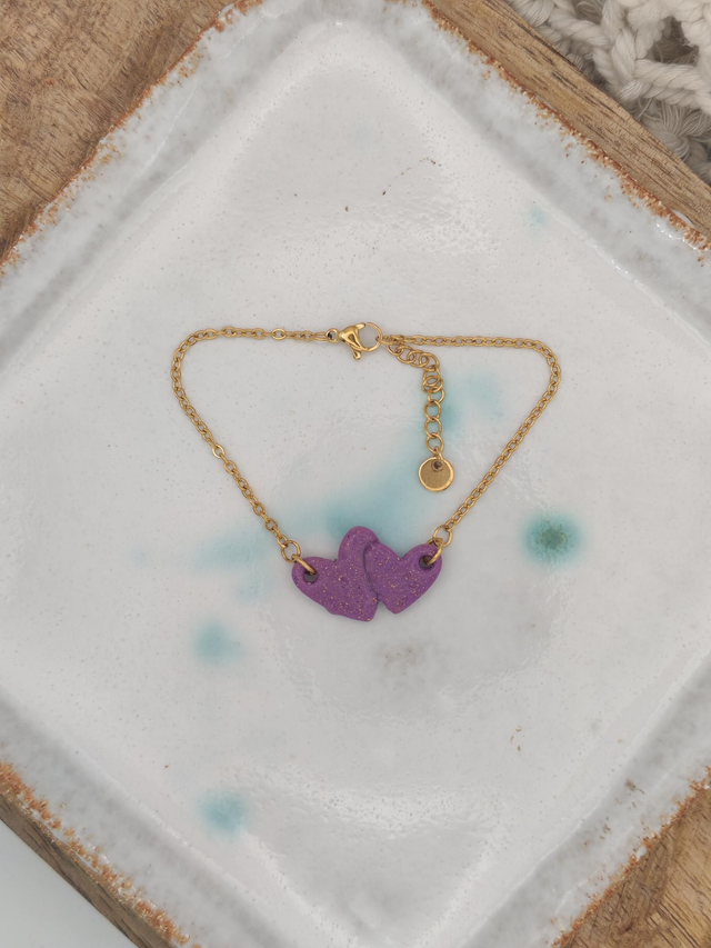 A Bracelet doré duo cœur violet