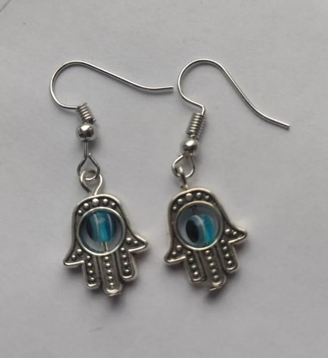 All seeing eye Hamza hand Silver earrings, turkish, Protection