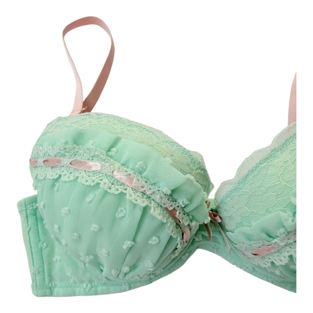 Mint green polka frill Japanese Bra UK 32B
