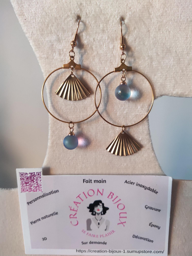 Boucle d'oreille créole perle et éventail 