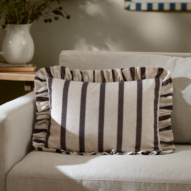 Connie Striped Ruffle Cushion Chocolate