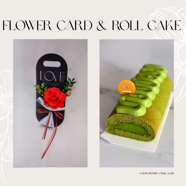 Classic Red: Love in Bloom Flower Card &amp; Roll Cake | Direct Home Delivery | 4 Days in Advance