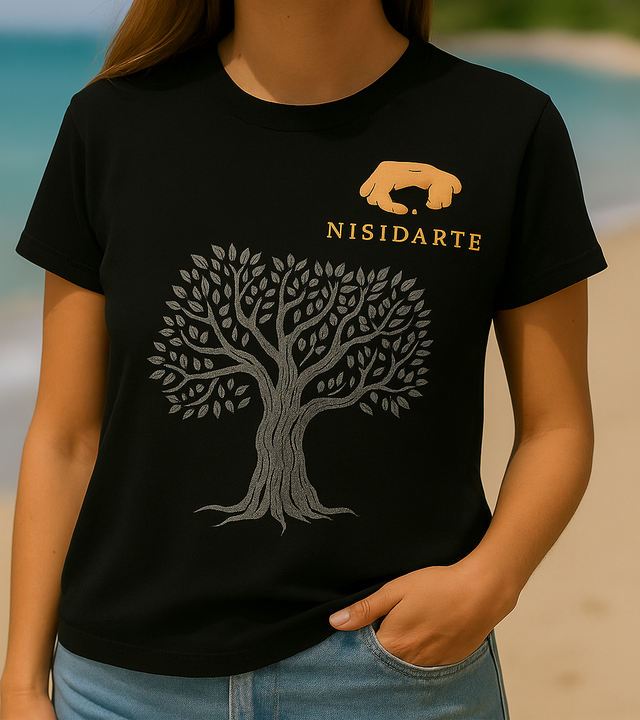 Maglietta "Albero della vita" dipinta a mano dai ragazzi di Nisida COLORE NERO