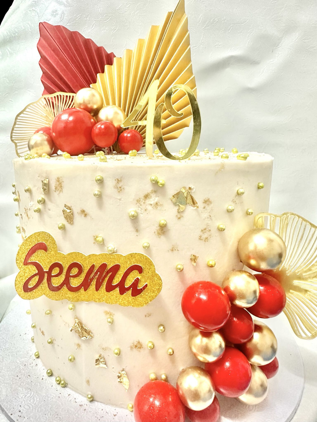 Elegant Red & Gold Birthday cake