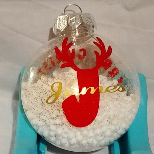 Personalised Christmas Bauble with Glitter Finish - Antler Initial &amp; Name