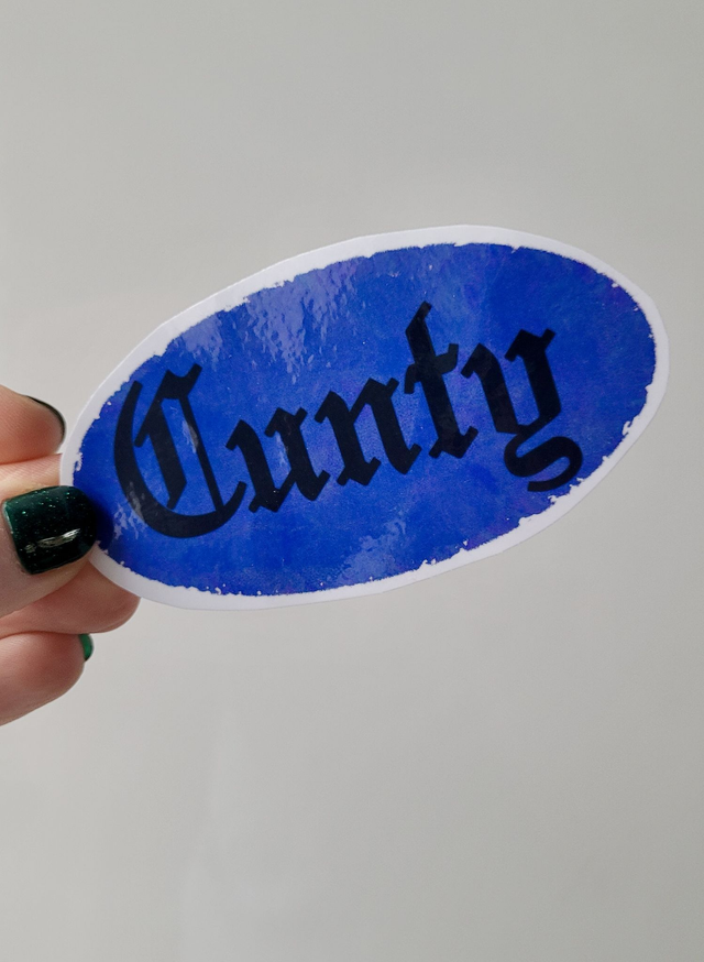 Cunty Old English Blue Glossy Vinyl Oval Sticker 