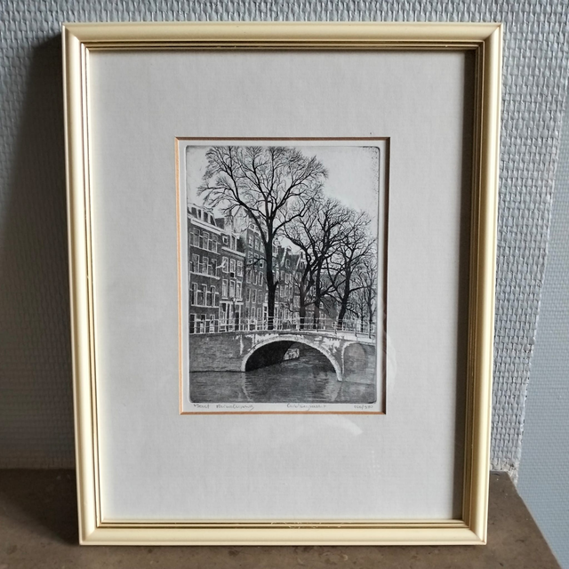Bart Reindersma, Gravure originale sur plaque, vue d’un canal d’Amsterdam – Édition limitée 106/300.