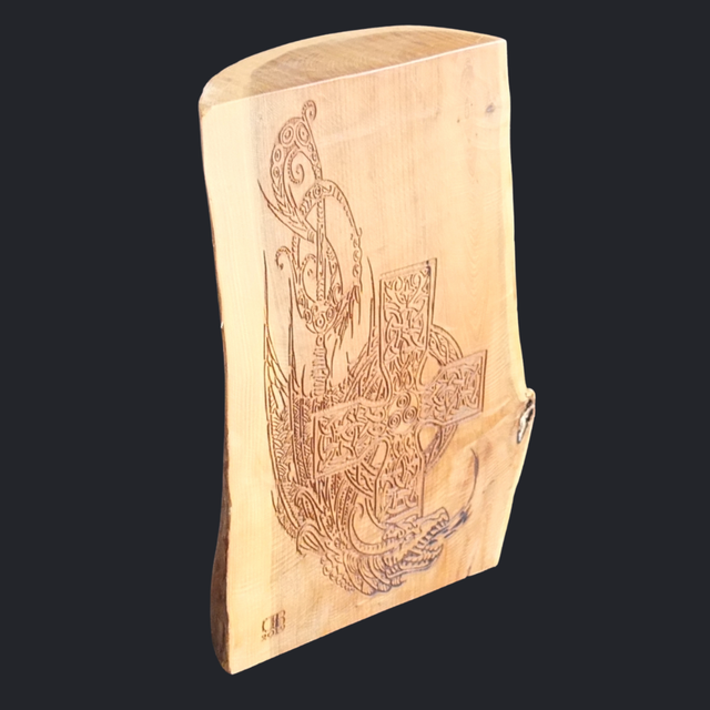 &quot;Celtic Cross Protection Dragon&quot; - Wood Art Engraving