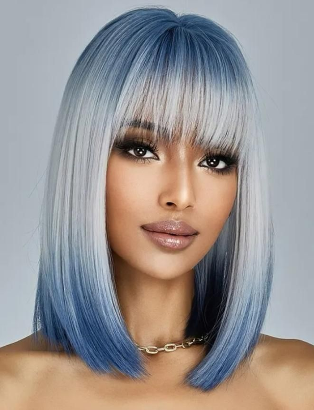 Perruque colorée bleu-gris
