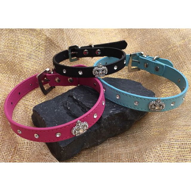 Halsband strass kroon blauw S