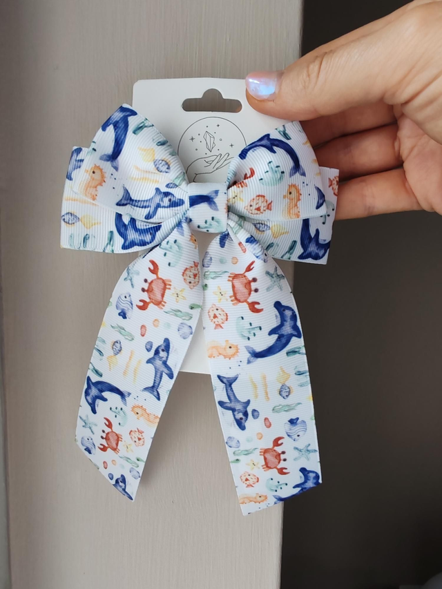 Marine life print hairbow