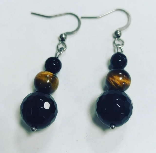 Boucles d'oreilles onyx et oeil de tigre 