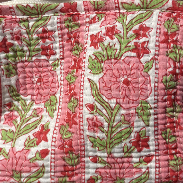 Striped Pink Floral Toiletry Bag - Small