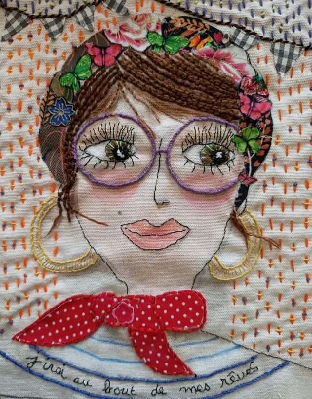 Tableau arts textiles portrait j'irai au bout de mes rêves 